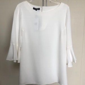 Lafayette 148 white silk top with flounce sleeve